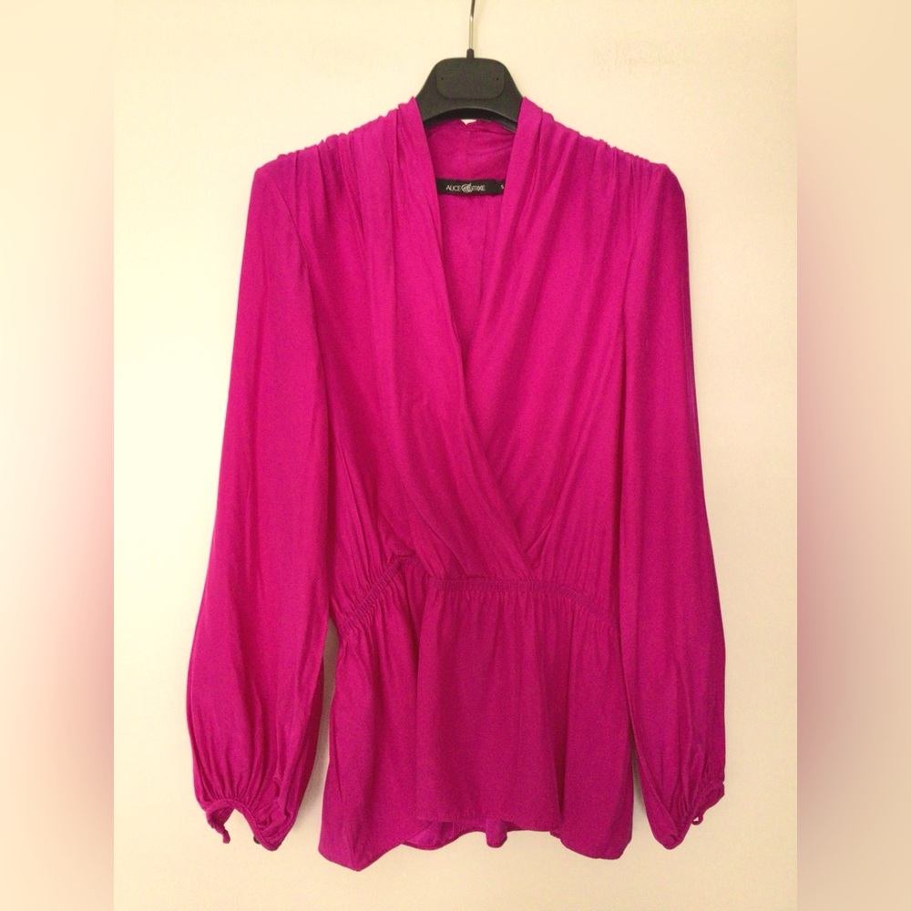 ALICE & TRIXIE Silk Hot Pink Surplice Wrap Blouse Top - Small